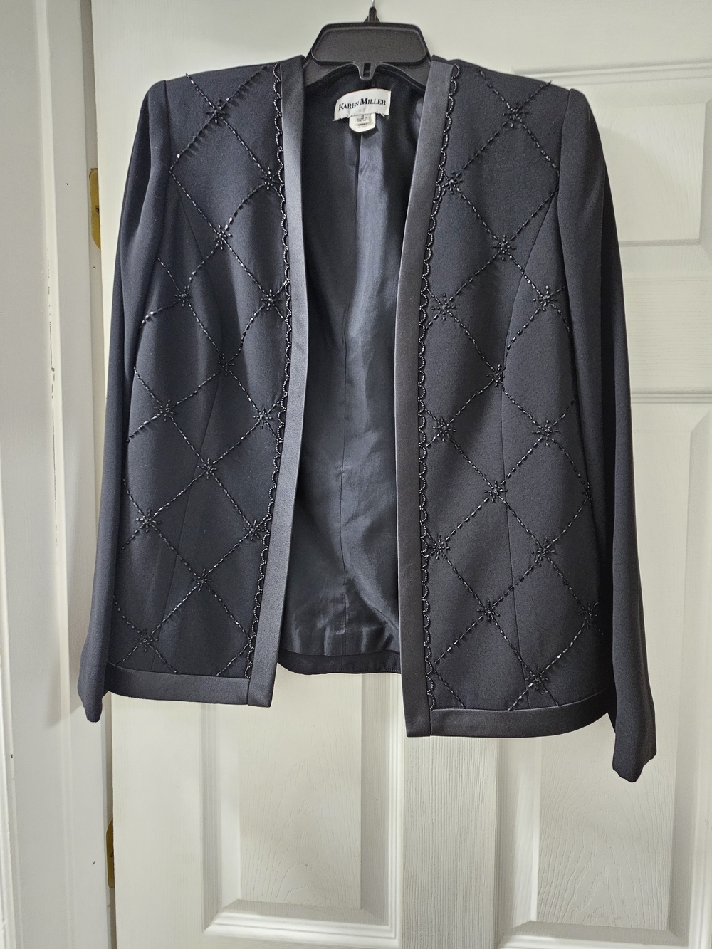 Karen Millen Black Beaded Open-Front Blazer